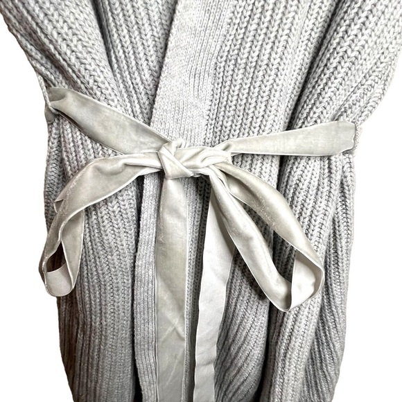 Talbots Women Lambswool Blend Chunky Knit Wrap Sweater with Velvet Tie Grey 2X - Picture 2 of 6